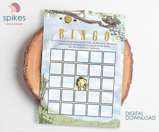 Classic Winnie The Pooh Baby Shower Games - BINGO Card - Instant Download