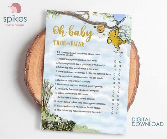 Classic Winnie The Pooh Baby Shower Games - Oh Baby True or False - Instant Download