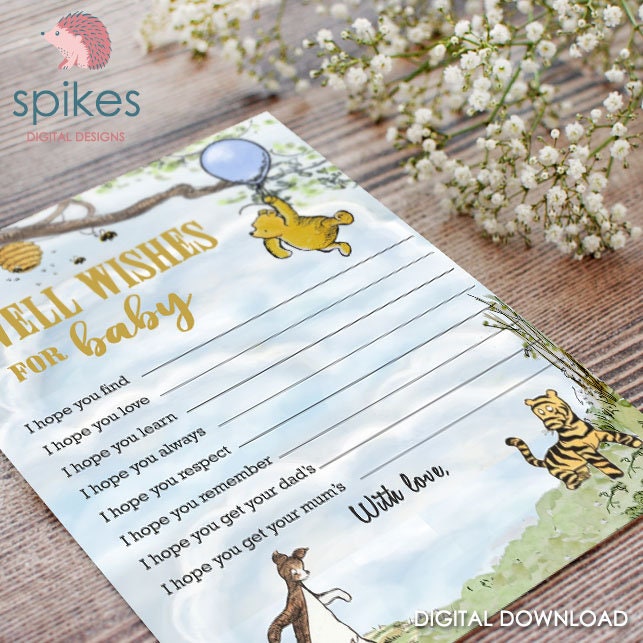 Classic Winnie The Pooh Baby Shower Games - Well Wishes for Baby - Message for Baby - Instant Download