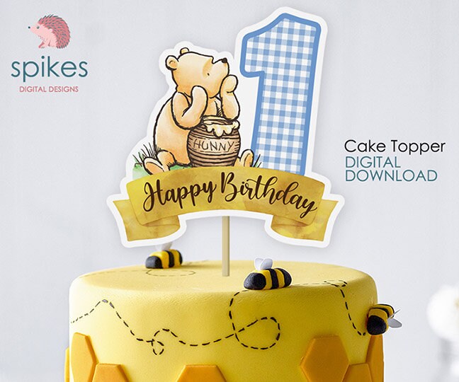 Classic Winnie The Pooh Cake Topper or Centerpiece Decoration / for First Birthday / Instant Download / Number One, Pooh Honey Hunny pot - spikes.digitalshop