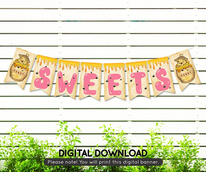 Classic Winnie The Pooh Sweets Banner Garland/ Instant Download / Non-Editable PDF/  Sweets Table Dessert Decoration