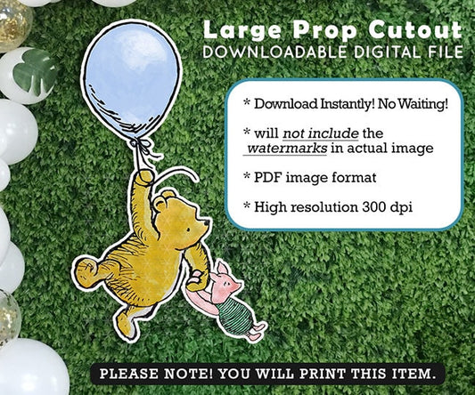 Classic Winnie The Pooh and Piglet Flying Balloon/ Printable Large Cutout Die Cut Prop / Stand Up Standee Decoration / Digital Download - spikes.digitalshop