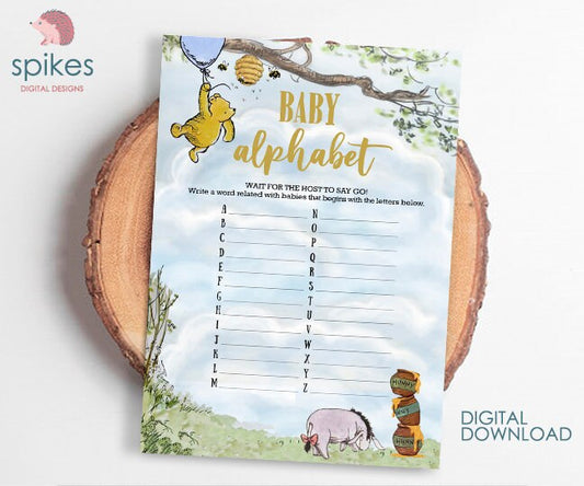 Classic Winnie The Pooh Baby Shower Games - Baby Alphabet - Instant Download