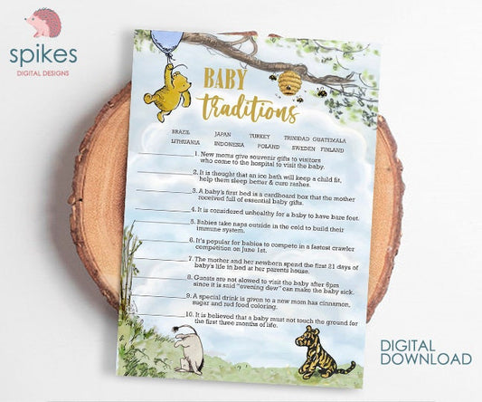 Classic Winnie The Pooh Baby Shower Games - Baby Traditions Around The World - Instant Download