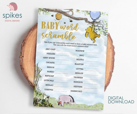 Classic Winnie The Pooh Baby Shower Games - Baby Word Scramble Alphabet - Instant Download - spikes.digitalshop