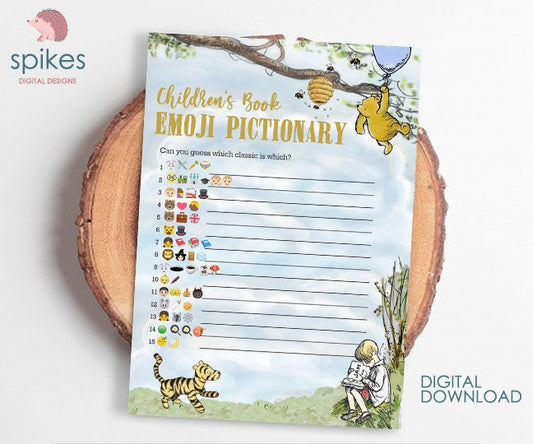 Classic Winnie The Pooh Baby Shower Games - Emoji Pictionary Card - Instant Download