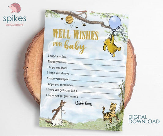 Classic Winnie The Pooh Baby Shower Games - Well Wishes for Baby - Message for Baby - Instant Download