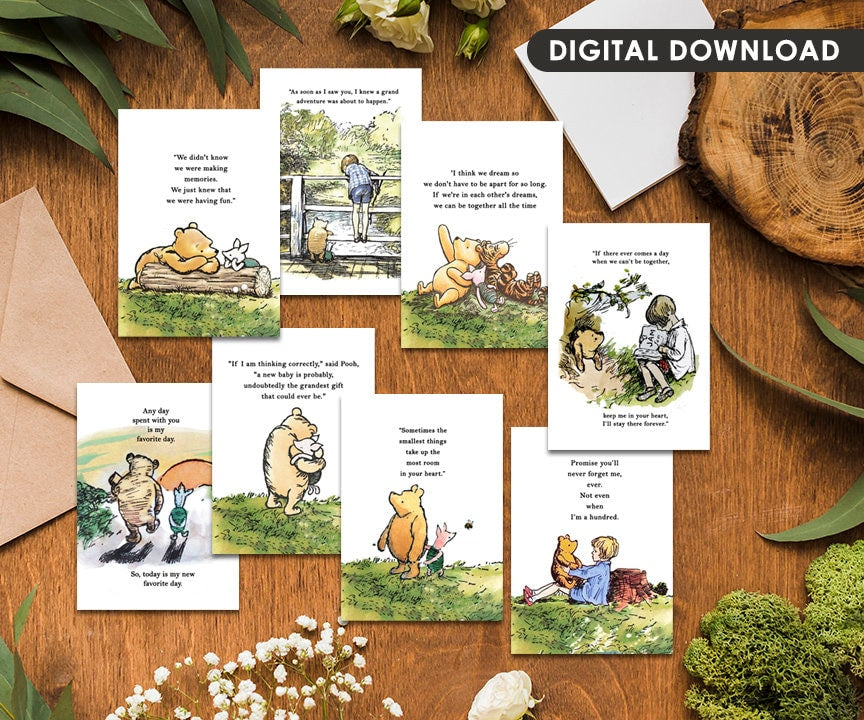 Eight (8) Quotes Digital Bundle, 5"x7" and 4"x6" Classic Winnie The Pooh Quote/Baby Shower Birthday/Centerpiece Sign Poster - spikes.digitalshop