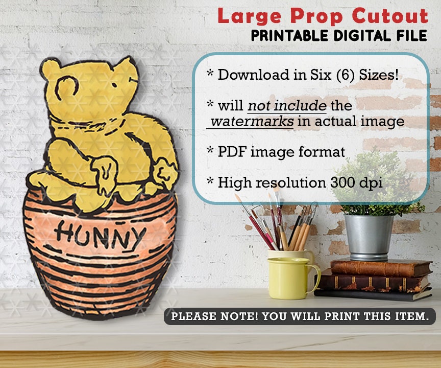 Classic Winnie The Pooh Eating Honey Inside Hunny Jar/ Printable Large Cutout Prop / Yard Sign Stand Up Standee Decoration /Die Cut Download