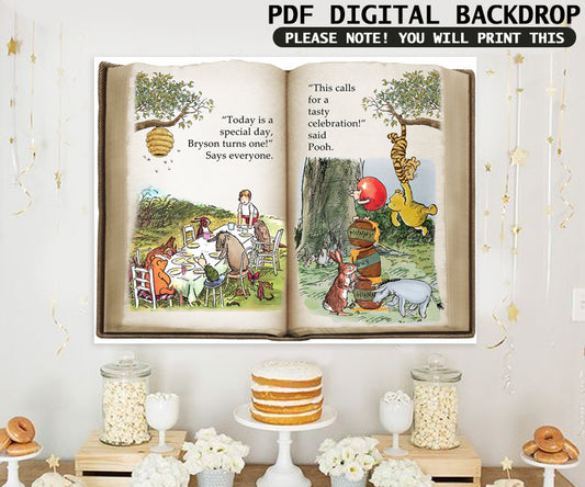 Classic Winnie The Pooh Baby Shower Birthday Poster Backdrop/ Personalized Digital File/ PDF Format