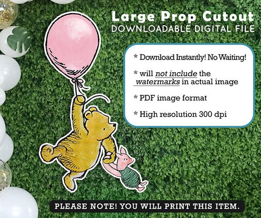 Classic Winnie The Pooh and Piglet Flying Balloon/ Printable Large Cutout Die Cut Prop / Stand Up Standee Decoration / Digital Download - spikes.digitalshop