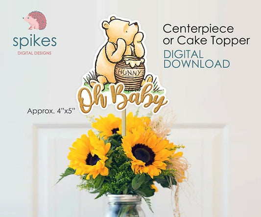 Classic Winnie The Pooh Cake Topper or Centerpiece Decoration / for Baby Shower / Instant Download / Oh Baby, Pooh Honey Hunny pot - spikes.digitalshop