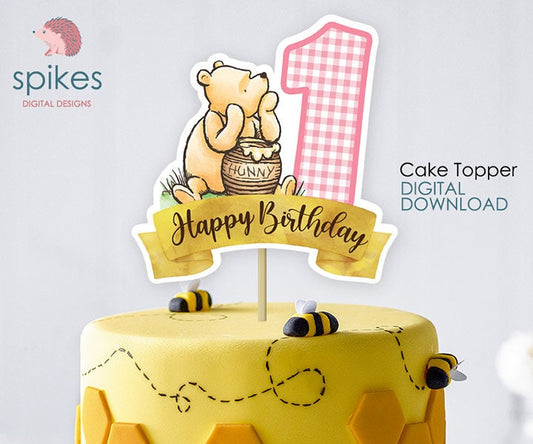 Classic Winnie The Pooh Cake Topper or Centerpiece Decoration / for First Birthday / Instant Download / Number One, Pooh Honey Hunny pot