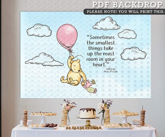 72"x48" Downloadable Digital Backdrop Classic Winnie The Pooh Baby Shower Birthday / Background in DIGITAL FILE / Instant Download - spikes.digitalshop