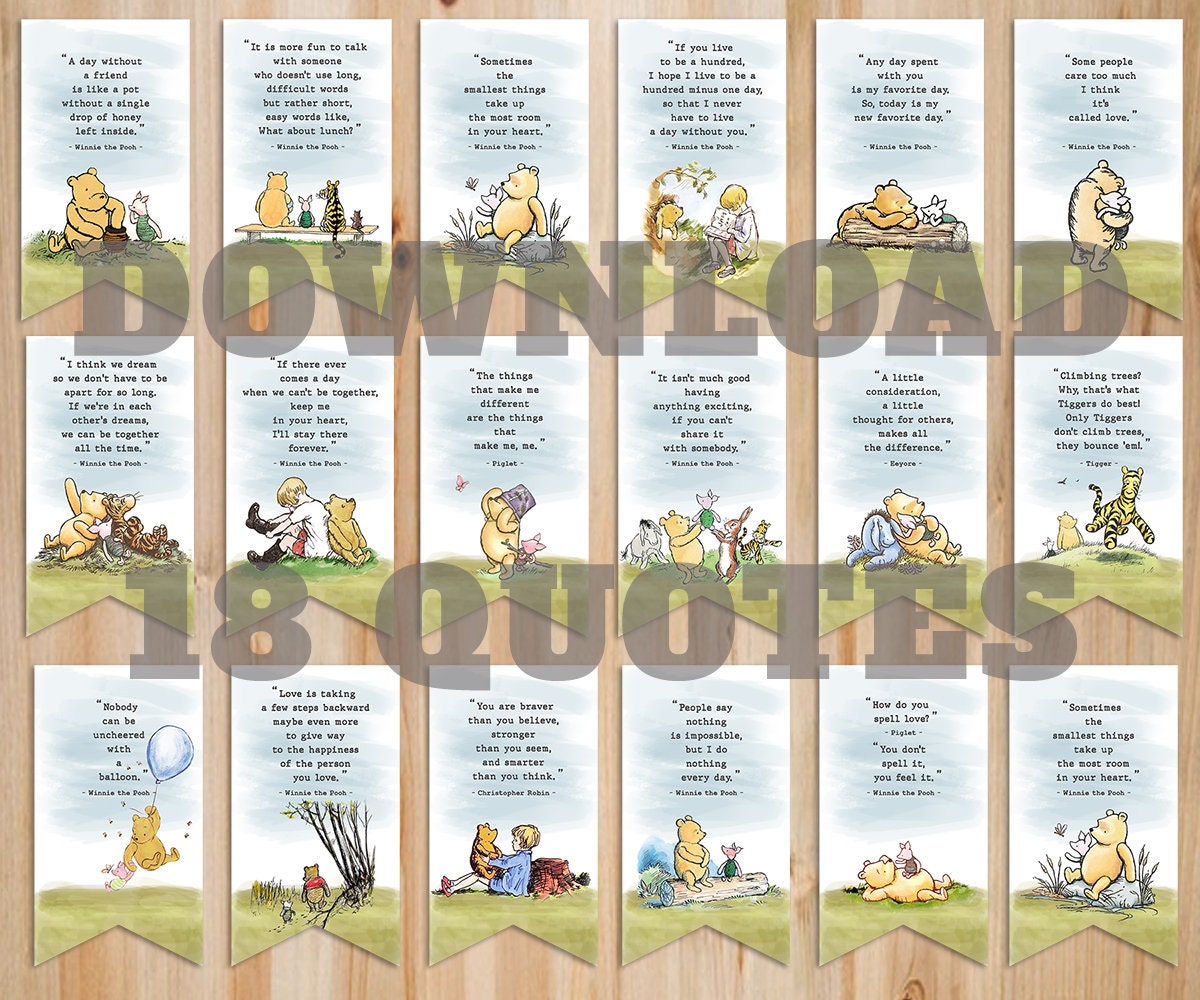 18 Quotes! Download in Seconds! Digital Banner Garland/Classic Winnie The Pooh/Baby Shower Birthday/Bunting Flags Decoration/Instant - spikes.digitalshop