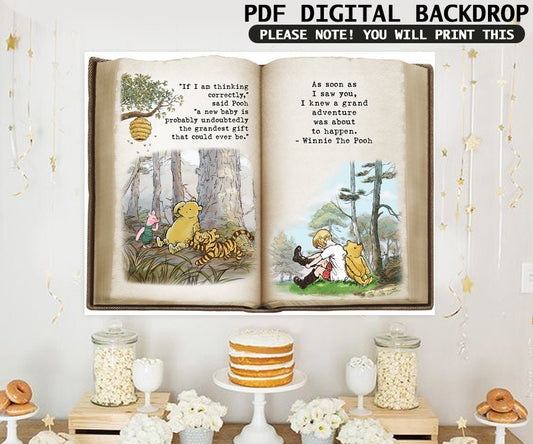 60"x45" Downloadable Digital Backdrop Classic Winnie The Pooh Baby Shower / Background in DIGITAL FILE / Instant Download/ Giant Story Book