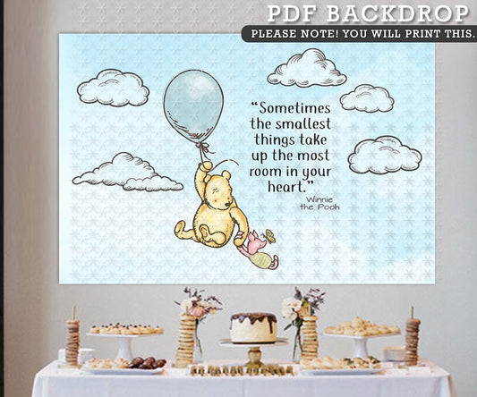 72"x48" Downloadable Digital Backdrop Classic Winnie The Pooh Baby Shower Birthday / Background in DIGITAL FILE / Instant Download