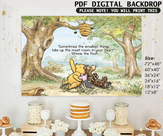 72"x48" Classic Winnie The Pooh Backdrop Background in DIGITAL FILE / Instant Download/ Sometimes the smallest things take up the most room - spikes.digitalshop