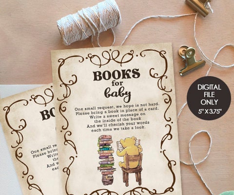 Downloadable Book Request Insert Card / Books for Baby / Classic Winnie The Pooh Baby Shower / Bring A Book / Instant Digital Download