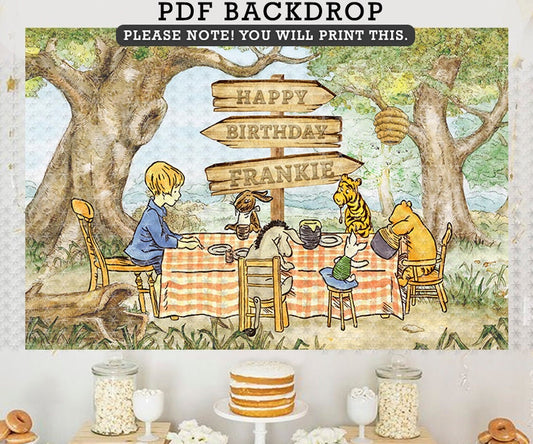 Classic Winnie The Pooh Birthday Party Backdrop/Personalized/ PDF Format / Digital Printable Only / Background Decoration/ Tea Party