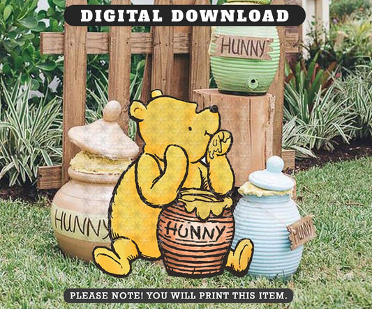 Classic Winnie The Pooh Eating Honey In Hunny Jar/ Printable Large Cutout Die Cut Prop / Yard Sign Stand Up Standee Decoration / Download