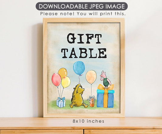 Gift Table - Downloadable Winnie the Pooh Party Sign