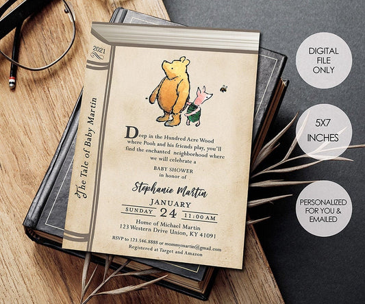 Classic Winnie The Pooh Invitation Card Story Book Themed / Personalized / Digital Only