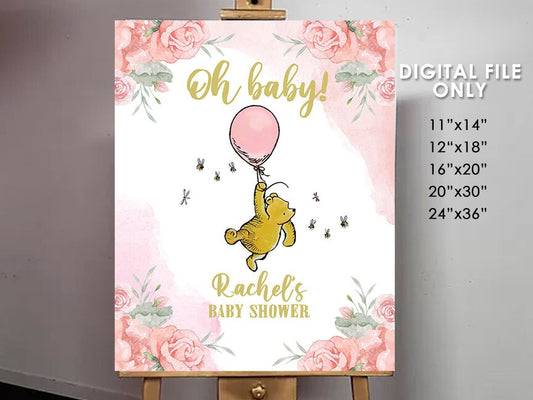 Classic Winnie The Pooh Baby Shower Birthday Poster Decoration / Welcome Sign / Personalized Digital File