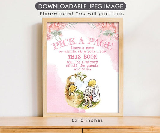 Guest Book Sign, Pick a Page - Downloadable Winnie the Pooh Party Sign