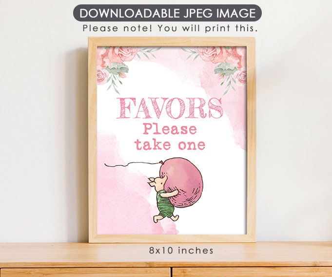 Classic Winnie The Pooh Table Signs Pink Floral Bundle Pack for Birthday or Baby Shower Party - spikes.digitalshop