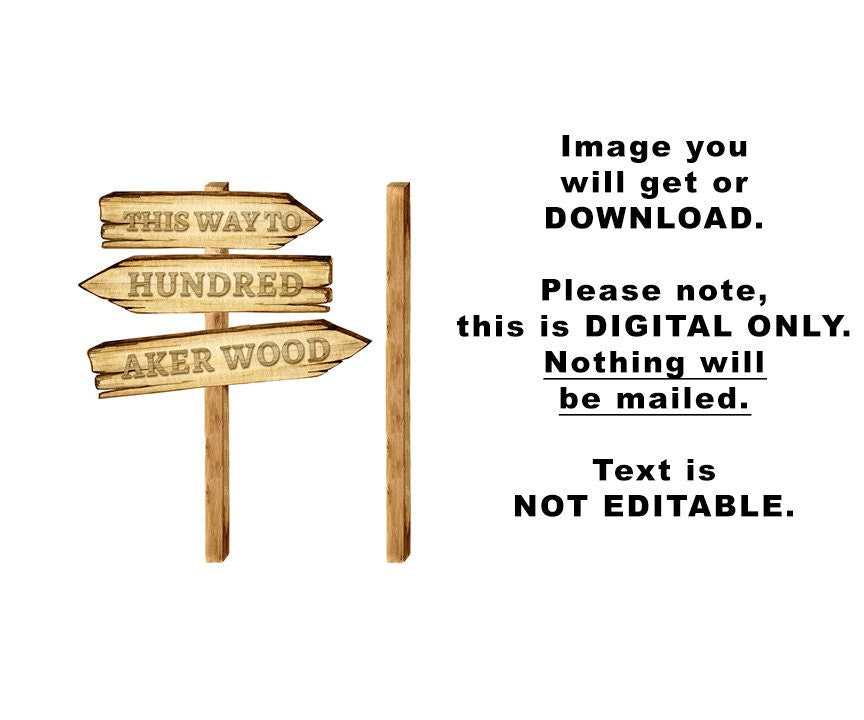 Classic Winnie The Pooh Door/ Wood Arrow Sign This Way to Hundred 100 Aker Wood/ Printable Large Cutout Die Cut Prop / Digital Download
