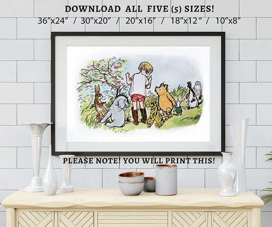 Downloadable Classic Winnie The Pooh and Friends Wall Art Poster / Nursery Baby Room Wallart Sign Digital Print/Download in Seconds!