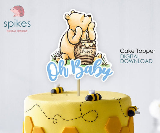 Classic Winnie The Pooh Cake Topper or Centerpiece Decoration / Blue for Boy Baby Shower / Instant Download / Oh Baby, Pooh Honey Hunny pot - spikes.digitalshop