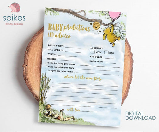 Classic Winnie The Pooh Pink Girl Baby Shower Games - Baby Predictions and Advice to Mom To Be - Instant Download