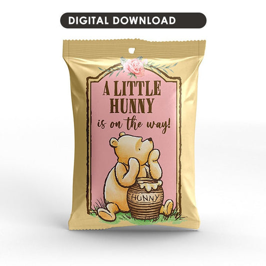 Classic Winnie The Pooh Printable Chip Bag Label Tag / Pink Floral Baby Shower Favor for Girl / Digital Instant Download - spikes.digitalshop