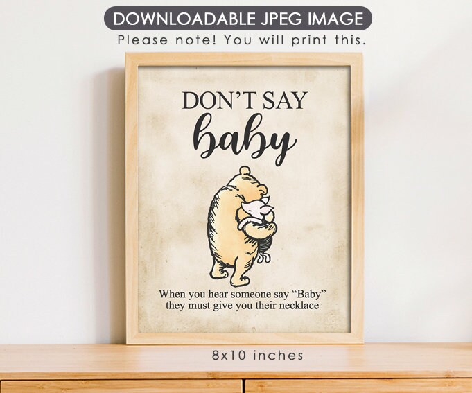 Don't Say Baby Necklace Game Sign - Downloadable Classic Winnie the Pooh Baby Shower Sign