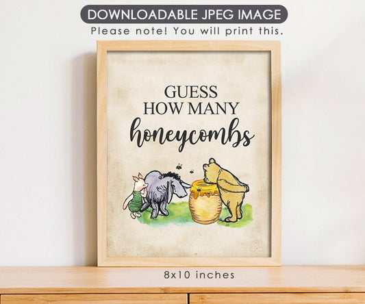 Guess How Many Honeycombs - Downloadable Winnie the Pooh Party Sign & Card - spikes.digitalshop