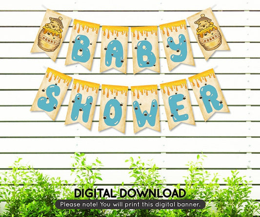 Classic Winnie The Pooh Baby Shower Banner Garland/ Instant Download / Non-Editable PDF - spikes.digitalshop
