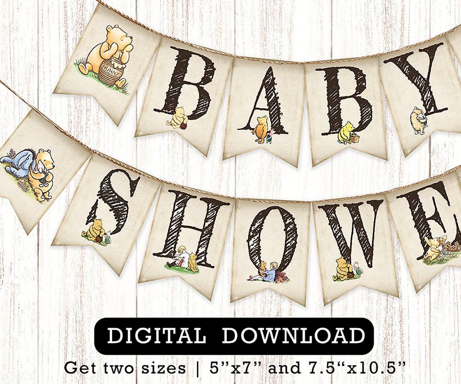 Downloadable Digital Banner Garland/ Classic Winnie The Pooh Bunting /Baby Shower Decoration/Instant Download
