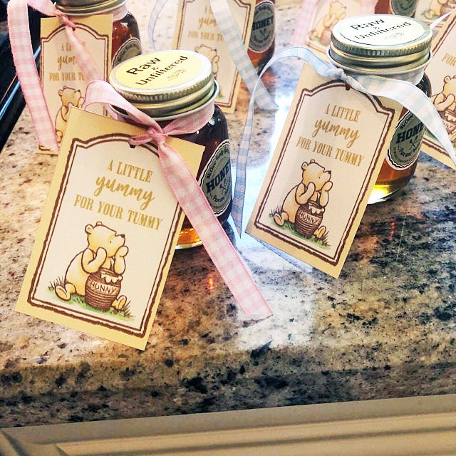 A Little Yummy for Your Tummy Tag / Classic Winnie The Pooh Favor Tags / Baby Shower or Birthday / Instant Download - spikes.digitalshop