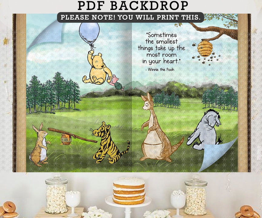 72"x48" Classic Winnie The Pooh Giant Book Backdrop Background in DIGITAL FILE / Instant Download/ Sometimes the smallest things take up the