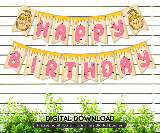 Classic Winnie The Pooh Happy Birthday Banner Garland/ Instant Download / Non-Editable PDF/ Printable Party Decoration