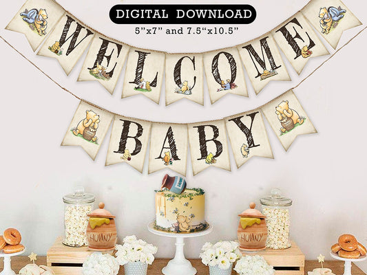 ON SALE! Downloadable Digital Banner / Classic Winnie The Pooh Bunting /Baby Shower Decoration/Instant Download - spikes.digitalshop
