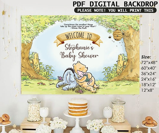 Classic Winnie The Pooh Baby Shower Birthday Poster Backdrop Sign / Personalized Digital File
