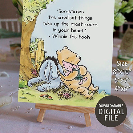 8"x10" Classic Winnie The Pooh Party  Quote Poster Decoration / Sometimes The Smallest Things Take Up /Baby Shower Table Sign/ Instant Download