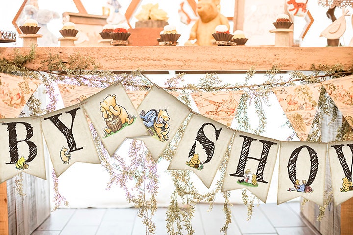 Downloadable Digital Banner Garland/ Classic Winnie The Pooh Bunting /Baby Shower Decoration/Instant Download