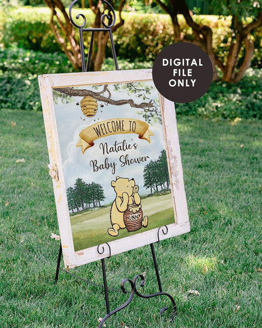 Classic Winnie The Pooh Baby Shower Birthday Poster / Welcome Sign / Personalized Digital File