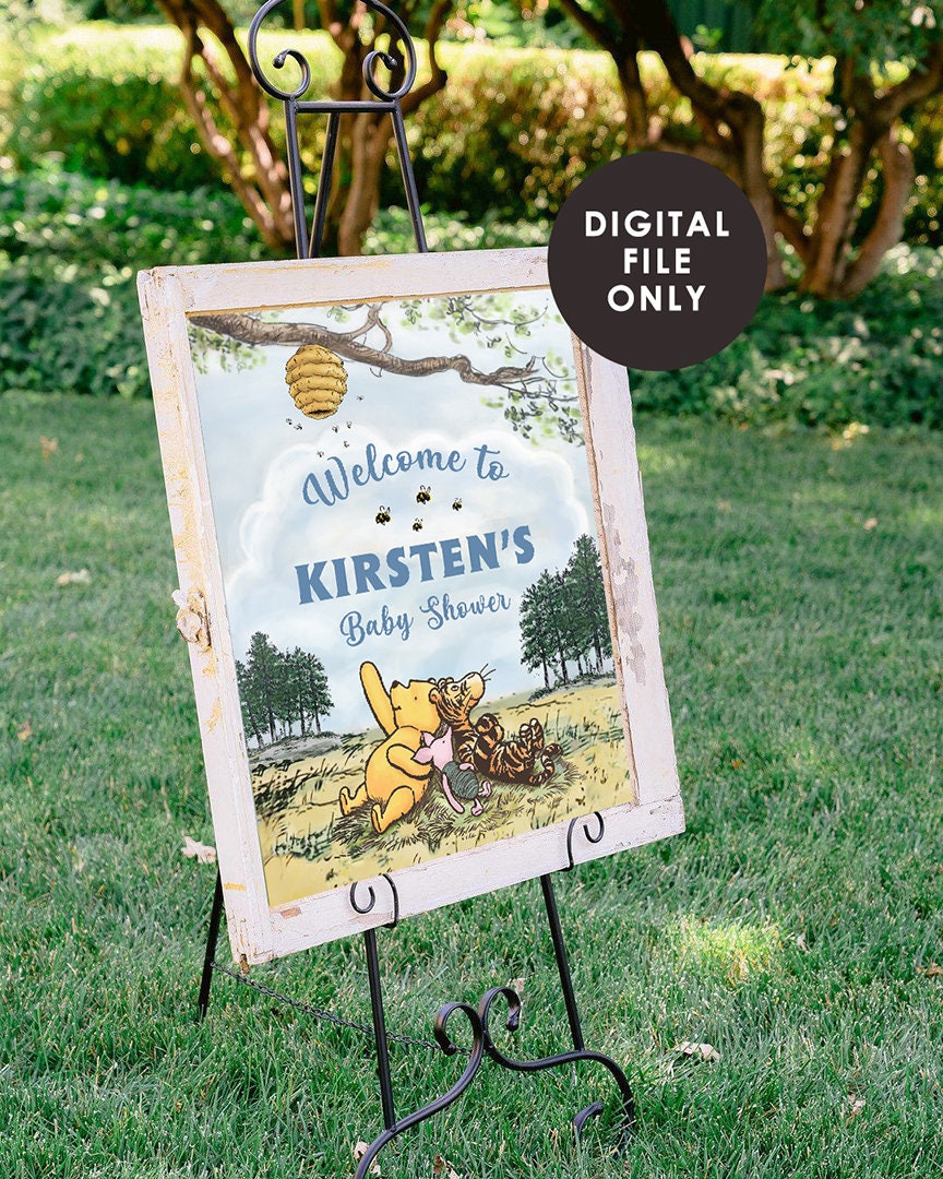 Classic Winnie The Pooh Baby Shower Birthday Poster / Welcome Sign / Personalized Digital File