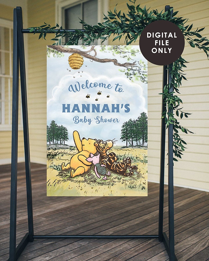 Classic Winnie The Pooh Baby Shower Birthday Poster / Welcome Sign / Personalized Digital File