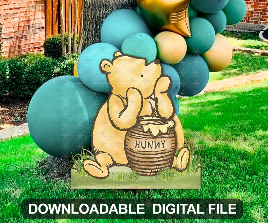 DOWNLOADABLE in seconds! Classic Winnie The Pooh and Hunny Jar Cutout Prop / Yard Sign Stand Up Standee Decoration / Die Cut - spikes.digitalshop